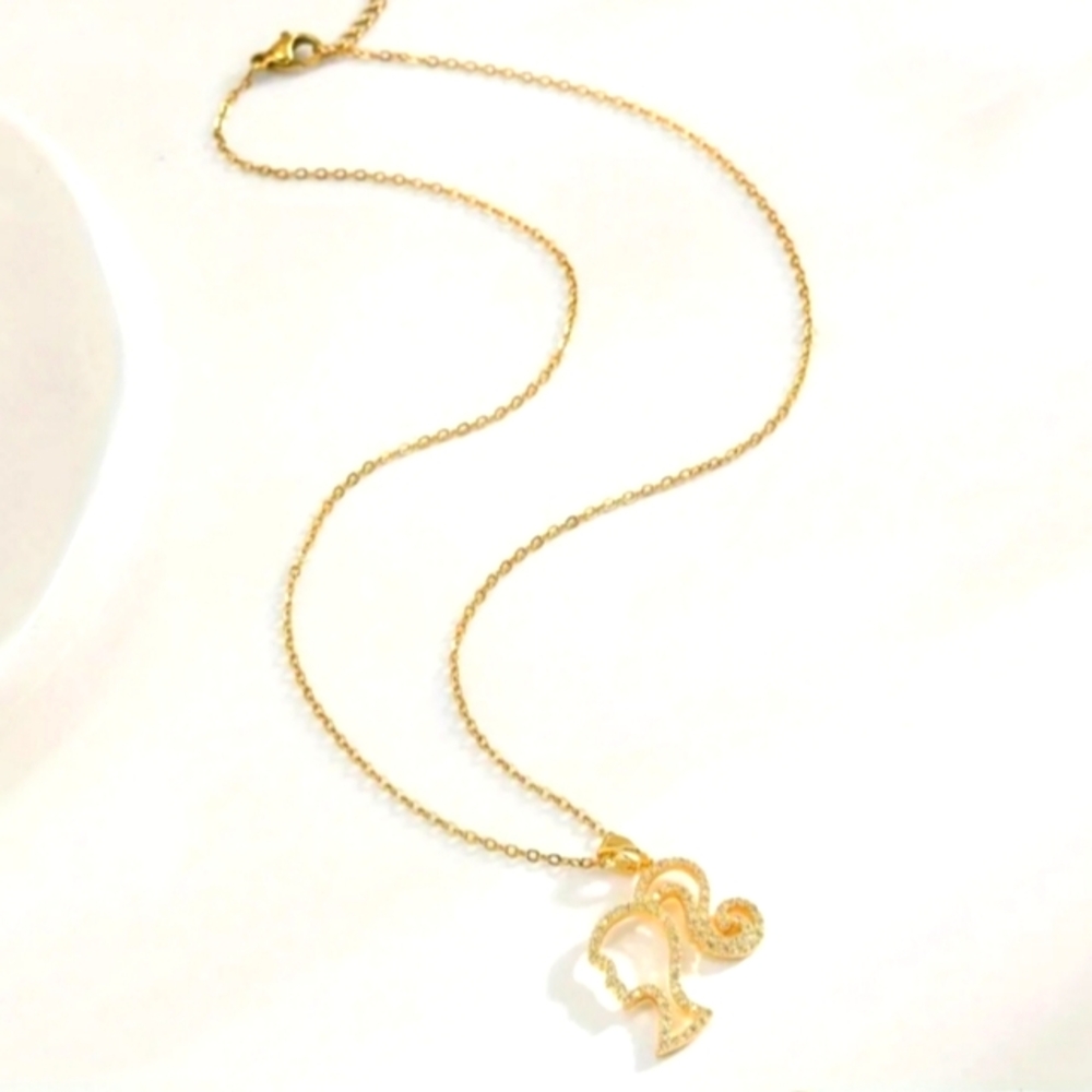 Barbie Rhinestone Crystal CZ Pendant Necklace Gold 18”-22”in chain NEW NWT